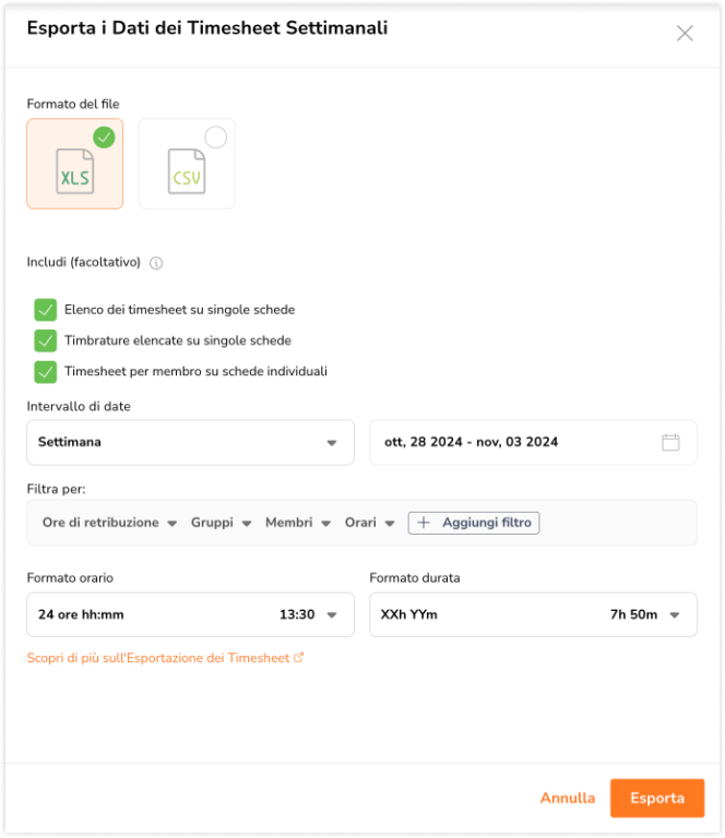 Exporting timesheet report